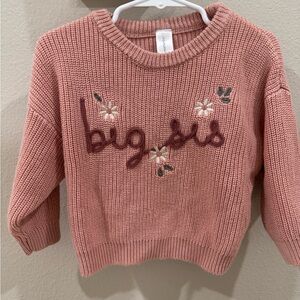 Big Sis embroidered Pink Knit Sweater by Gerber, 18 Months, Baby Announcement